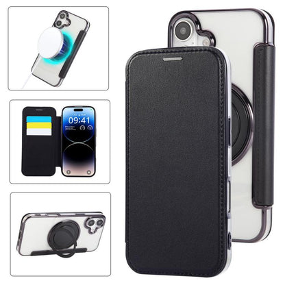 Ultra-thin Rotation Holder Magnetic Plating Vegan Leather Phone Case, For iPhone 17, For iPhone Air, For iPhone 16 Pro Max