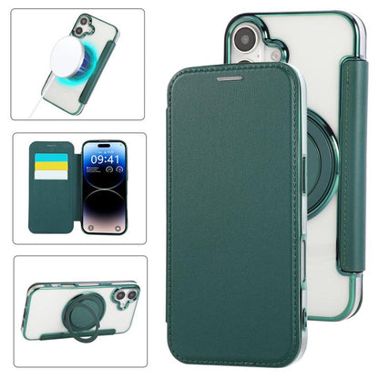 Ultra-thin Rotation Holder Magnetic Plating Vegan Leather Phone Case, For iPhone 17, For iPhone Air, For iPhone 16 Pro Max