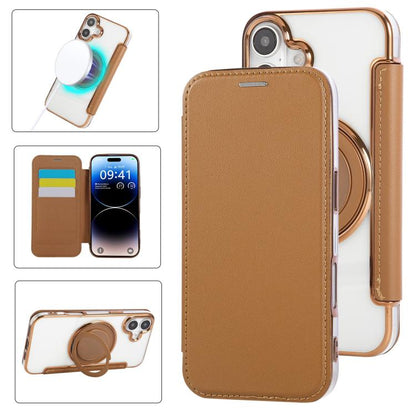 Ultra-thin Rotation Holder Magnetic Plating Vegan Leather Phone Case, For iPhone 17, For iPhone Air, For iPhone 16 Pro Max