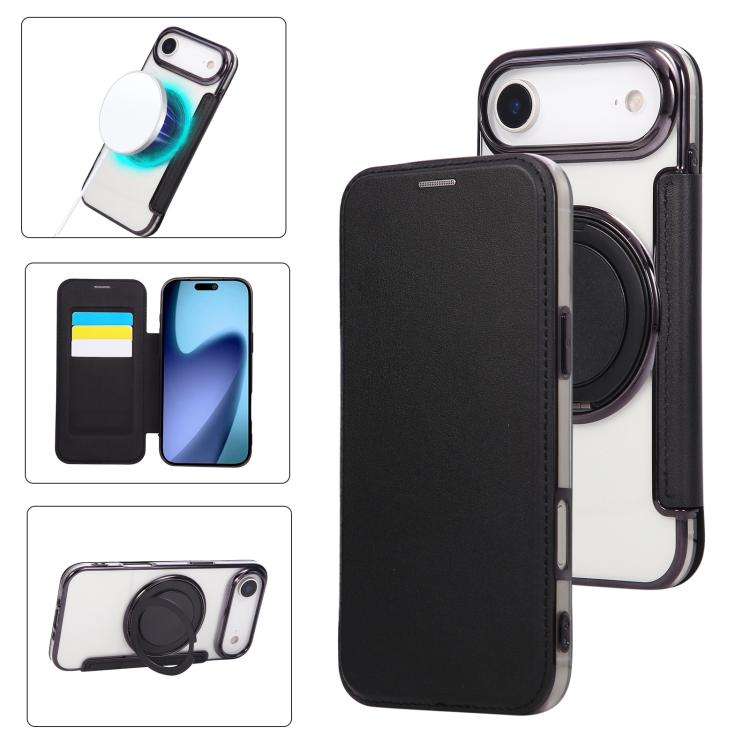 Ultra-thin Rotation Holder Magnetic Plating Vegan Leather Phone Case, For iPhone 17, For iPhone Air, For iPhone 16 Pro Max