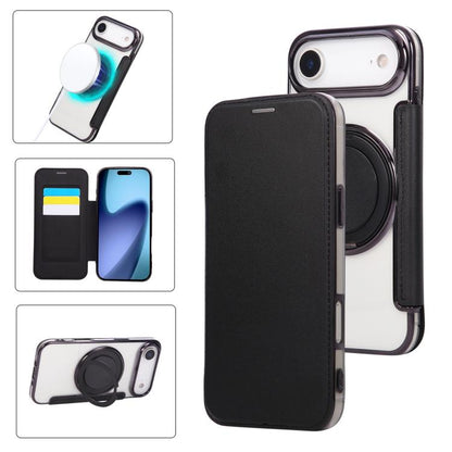 Ultra-thin Rotation Holder Magnetic Plating Vegan Leather Phone Case, For iPhone 17, For iPhone Air, For iPhone 16 Pro Max