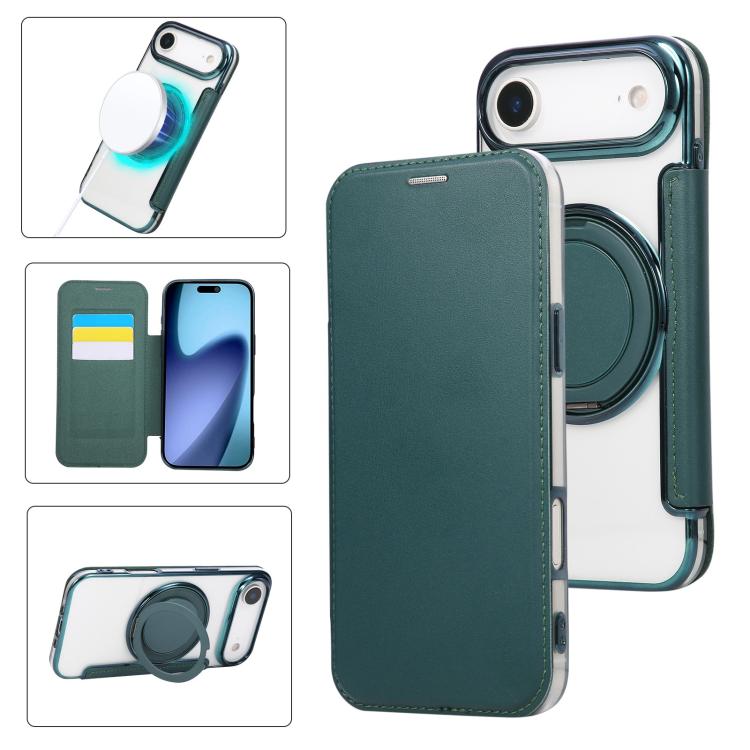 Ultra-thin Rotation Holder Magnetic Plating Vegan Leather Phone Case, For iPhone 17, For iPhone Air, For iPhone 16 Pro Max