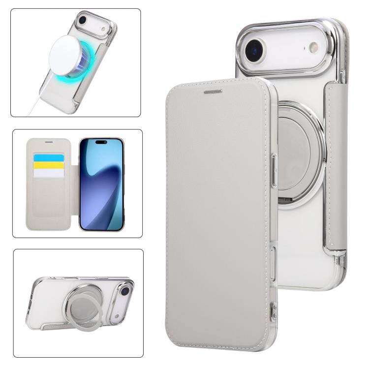 Ultra-thin Rotation Holder Magnetic Plating Vegan Leather Phone Case, For iPhone 17, For iPhone Air, For iPhone 16 Pro Max