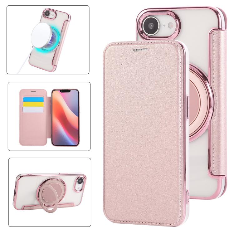 Ultra-thin Rotation Holder Magnetic Plating Vegan Leather Phone Case, For iPhone 17e / 16e, For iPhone 17 Pro Max, For iPhone 17 Pro