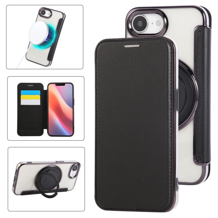 Ultra-thin Rotation Holder Magnetic Plating Vegan Leather Phone Case, For iPhone 17e / 16e, For iPhone 17 Pro Max, For iPhone 17 Pro