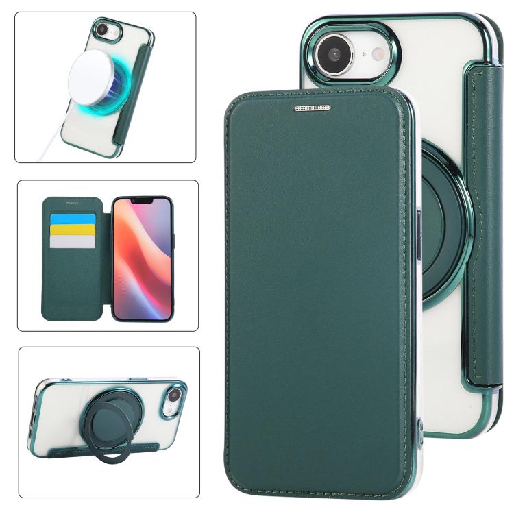 Ultra-thin Rotation Holder Magnetic Plating Vegan Leather Phone Case, For iPhone 17e / 16e, For iPhone 17 Pro Max, For iPhone 17 Pro