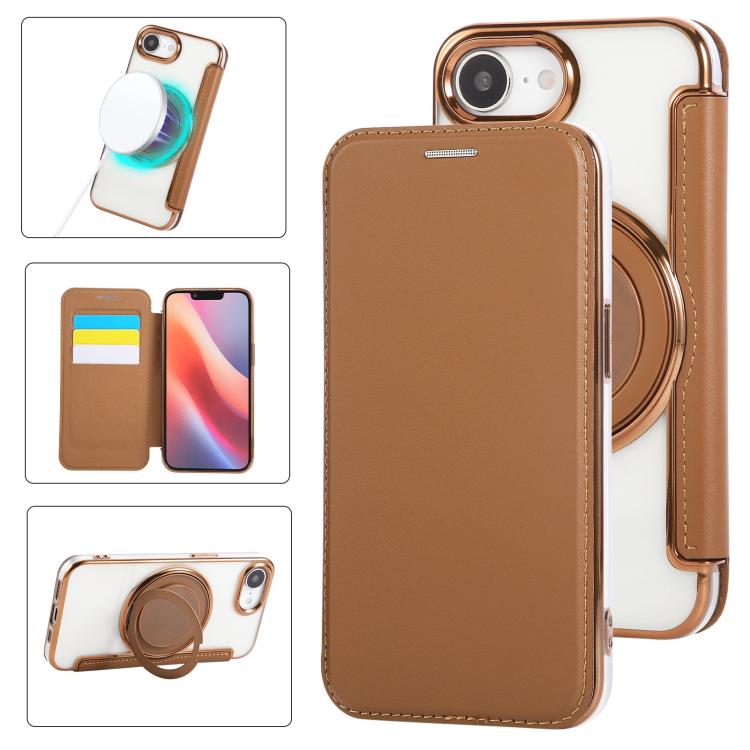 Ultra-thin Rotation Holder Magnetic Plating Vegan Leather Phone Case, For iPhone 17e / 16e, For iPhone 17 Pro Max, For iPhone 17 Pro