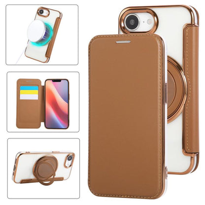 Ultra-thin Rotation Holder Magnetic Plating Vegan Leather Phone Case, For iPhone 17e / 16e, For iPhone 17 Pro Max, For iPhone 17 Pro