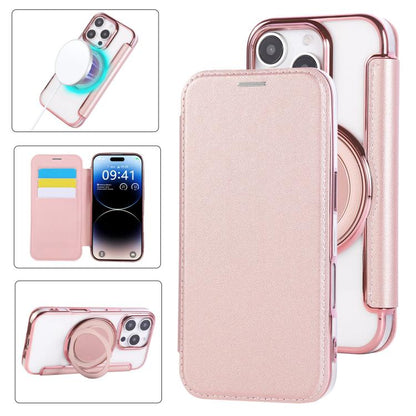 Ultra-thin Rotation Holder Magnetic Plating Vegan Leather Phone Case, For iPhone 17, For iPhone Air, For iPhone 16 Pro Max