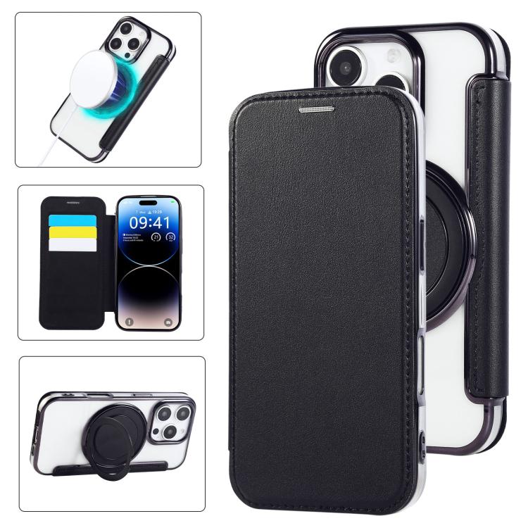 Ultra-thin Rotation Holder Magnetic Plating Vegan Leather Phone Case, For iPhone 17, For iPhone Air, For iPhone 16 Pro Max