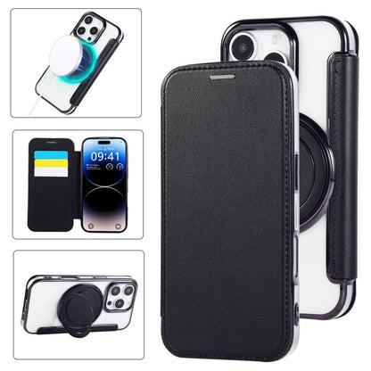 Ultra-thin Rotation Holder Magnetic Plating Vegan Leather Phone Case, For iPhone 17, For iPhone Air, For iPhone 16 Pro Max