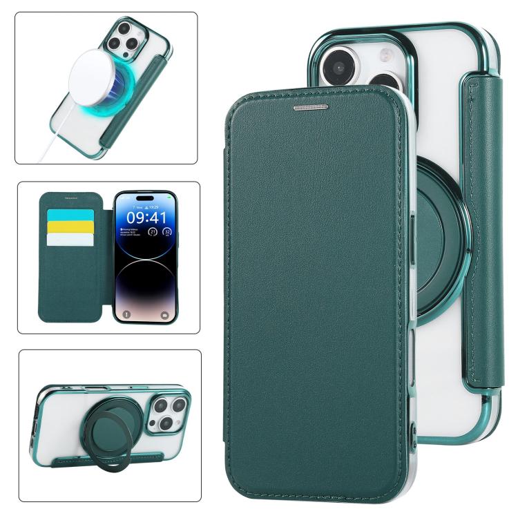 Ultra-thin Rotation Holder Magnetic Plating Vegan Leather Phone Case, For iPhone 17, For iPhone Air, For iPhone 16 Pro Max