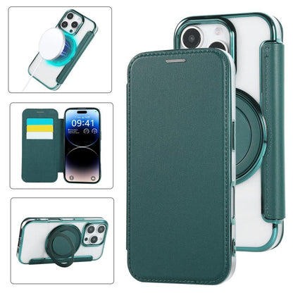 Ultra-thin Rotation Holder Magnetic Plating Vegan Leather Phone Case, For iPhone 17, For iPhone Air, For iPhone 16 Pro Max