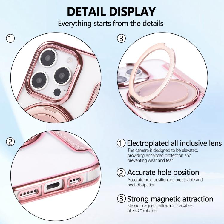 Ultra-thin Rotation Holder Magnetic Plating Vegan Leather Phone Case, For iPhone 16 Pro, For iPhone 16 Plus, For iPhone 16