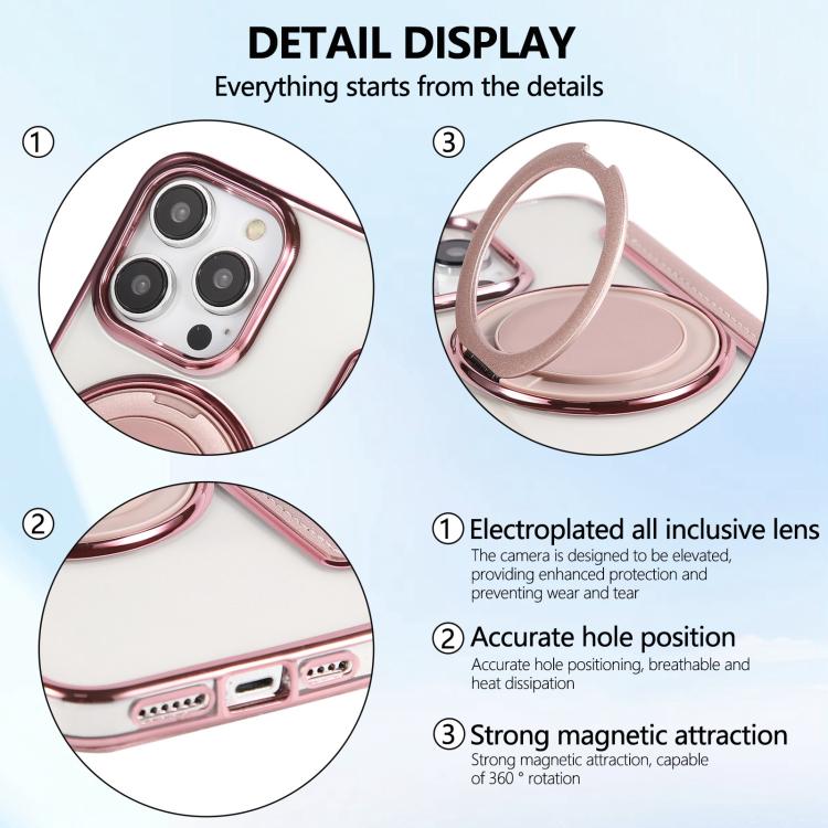 Ultra-thin Rotation Holder Magnetic Plating Vegan Leather Phone Case, For iPhone 15 Pro Max, For iPhone 15 Pro, For iPhone 15 Plus / 14 Plus