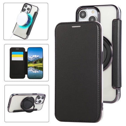 Ultra-thin Rotation Holder Magnetic Plating Vegan Leather Phone Case, For iPhone 15 Pro Max, For iPhone 15 Pro, For iPhone 15 Plus / 14 Plus
