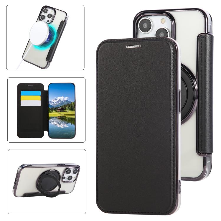 Ultra-thin Rotation Holder Magnetic Plating Vegan Leather Phone Case, For iPhone 15 Pro Max, For iPhone 15 Pro, For iPhone 15 Plus / 14 Plus