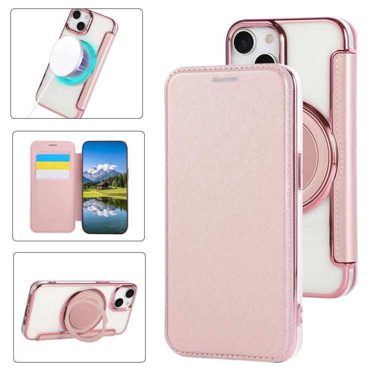 Ultra-thin Rotation Holder Magnetic Plating Vegan Leather Phone Case, For iPhone 15 Pro Max, For iPhone 15 Pro, For iPhone 15 Plus / 14 Plus