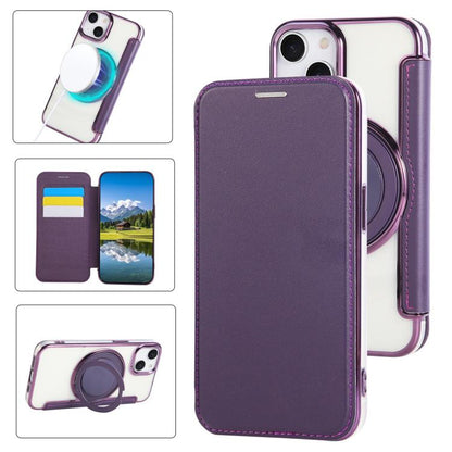 Ultra-thin Rotation Holder Magnetic Plating Vegan Leather Phone Case, For iPhone 15 Pro Max, For iPhone 15 Pro, For iPhone 15 Plus / 14 Plus