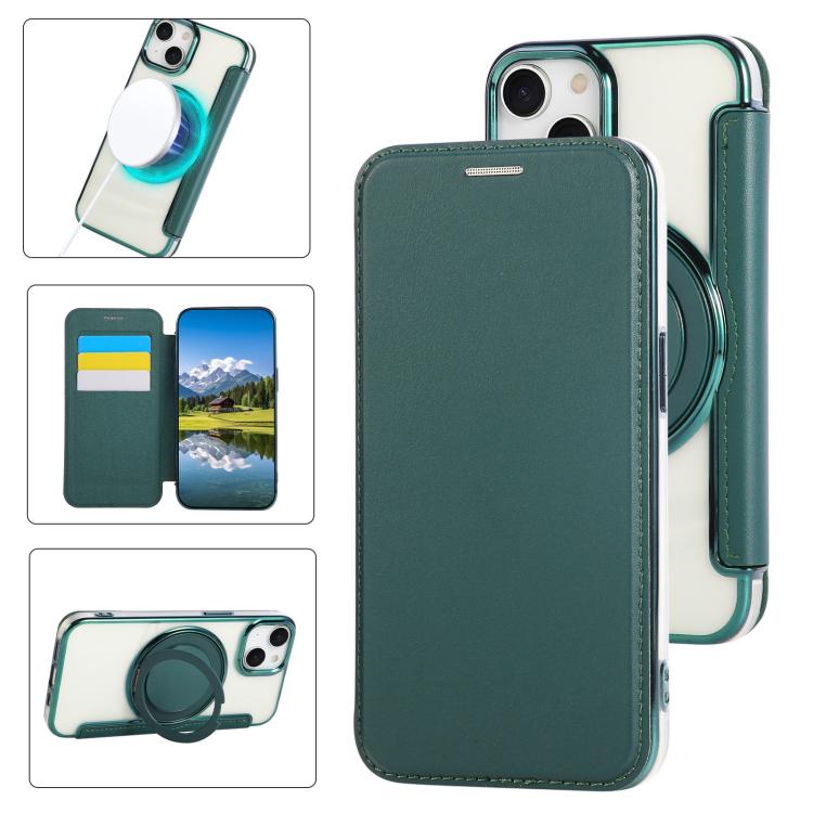 Ultra-thin Rotation Holder Magnetic Plating Vegan Leather Phone Case, For iPhone 15 Pro Max, For iPhone 15 Pro, For iPhone 15 Plus / 14 Plus