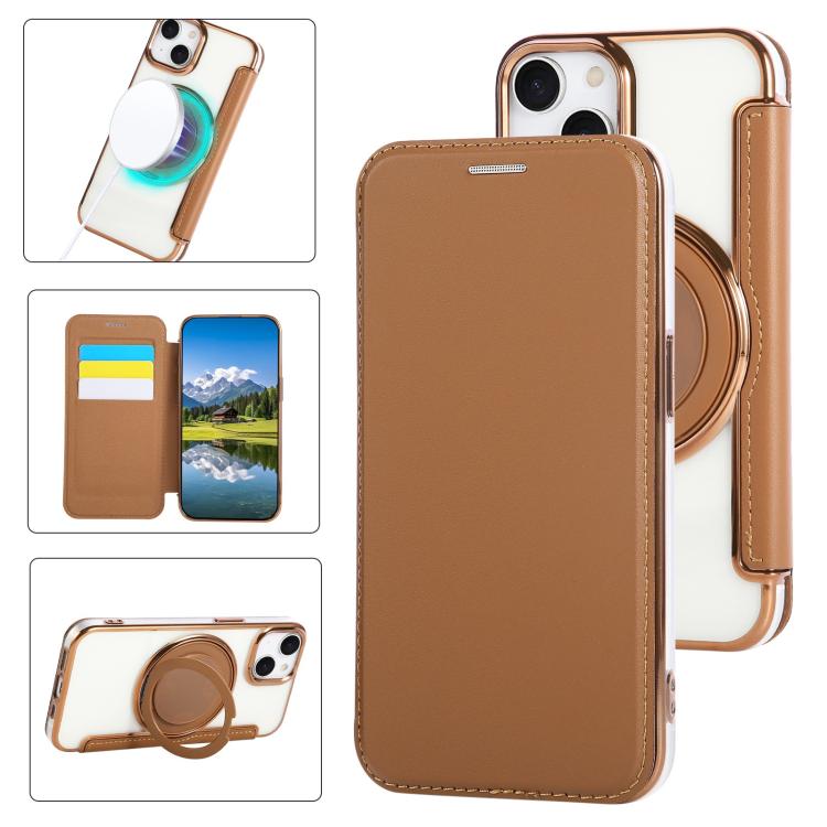 Ultra-thin Rotation Holder Magnetic Plating Vegan Leather Phone Case, For iPhone 15 Pro Max, For iPhone 15 Pro, For iPhone 15 Plus / 14 Plus