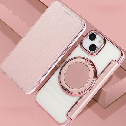 Ultra-thin Rotation Holder Magnetic Plating Vegan Leather Phone Case, For iPhone 15, For iPhone 14 / 13, For iPhone 14 Pro