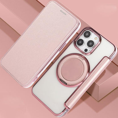 Ultra-thin Rotation Holder Magnetic Plating Vegan Leather Phone Case, For iPhone 14 Pro Max, For iPhone 13 Pro Max, For iPhone 13 Pro