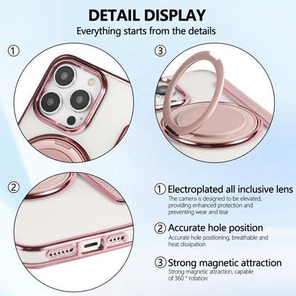 Ultra-thin Rotation Holder Magnetic Plating Vegan Leather Phone Case, For iPhone 14 Pro Max, For iPhone 13 Pro Max, For iPhone 13 Pro