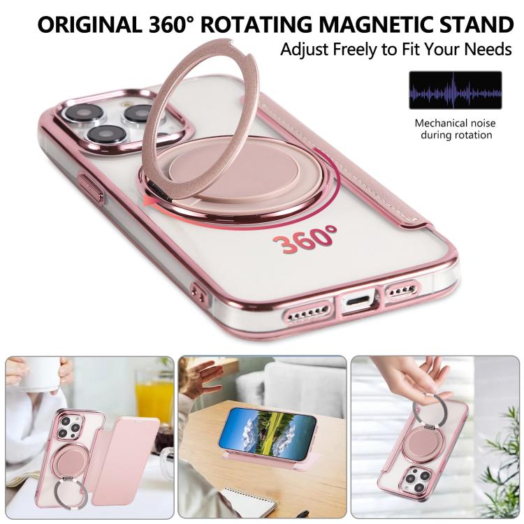 Ultra-thin Rotation Holder Magnetic Plating Vegan Leather Phone Case, For iPhone 14 Pro Max, For iPhone 13 Pro Max, For iPhone 13 Pro