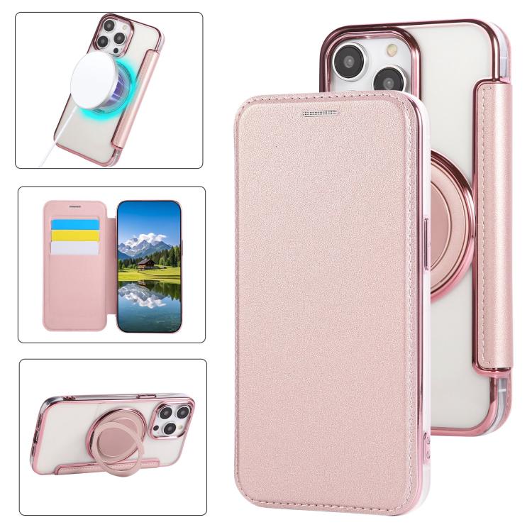 Ultra-thin Rotation Holder Magnetic Plating Vegan Leather Phone Case, For iPhone 14 Pro Max, For iPhone 13 Pro Max, For iPhone 13 Pro