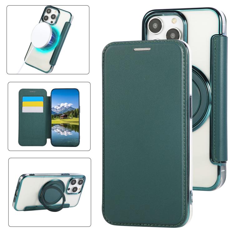 Ultra-thin Rotation Holder Magnetic Plating Vegan Leather Phone Case, For iPhone 14 Pro Max, For iPhone 13 Pro Max, For iPhone 13 Pro