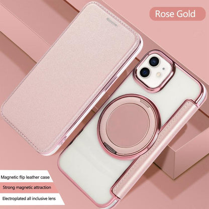 Ultra-thin Rotation Holder Magnetic Plating Vegan Leather Phone Case, For iPhone 12 / 12 Pro, For iPhone 12 Pro Max