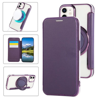 Ultra-thin Rotation Holder Magnetic Plating Vegan Leather Phone Case, For iPhone 12 / 12 Pro, For iPhone 12 Pro Max