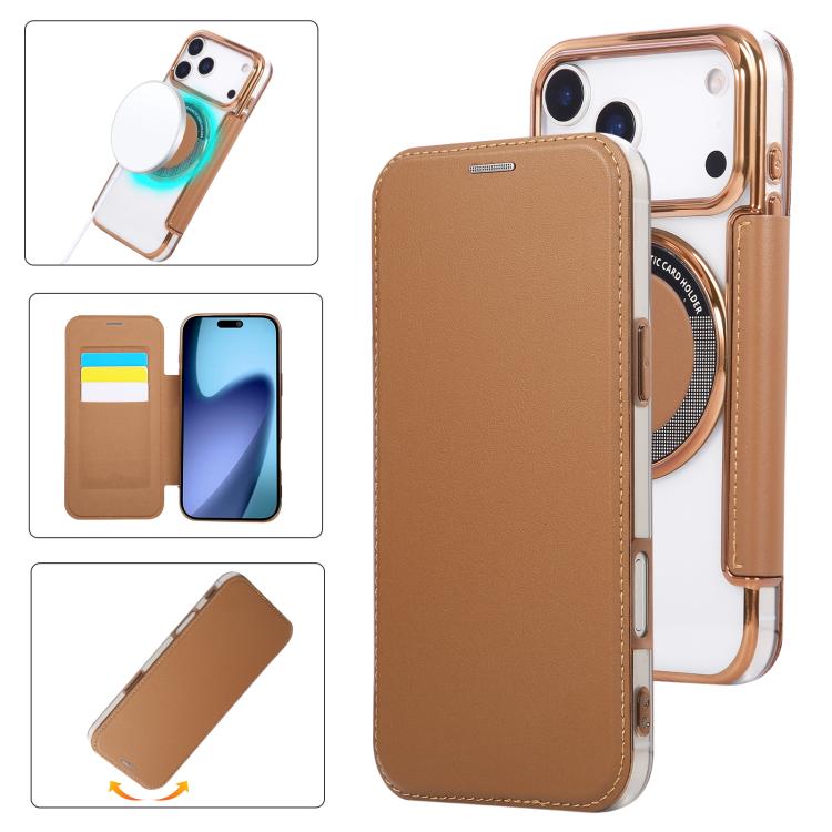 Ultra-thin Magnetic Plating Vegan Leather Phone Case, For iPhone 17 Pro Max, For iPhone 17 Pro, For iPhone 17