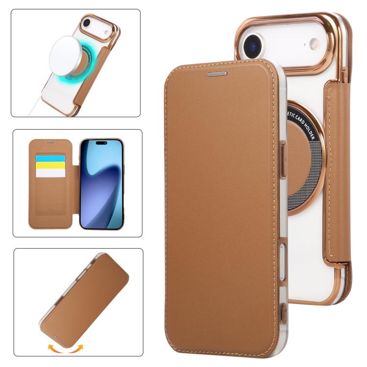 Ultra-thin Magnetic Plating Vegan Leather Phone Case, For iPhone Air, For iPhone 16e, For iPhone 16 Pro Max