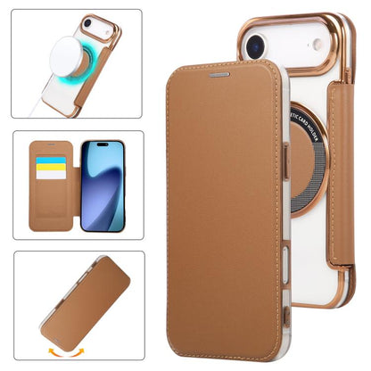 Ultra-thin Magnetic Plating Vegan Leather Phone Case, For iPhone Air, For iPhone 16e, For iPhone 16 Pro Max
