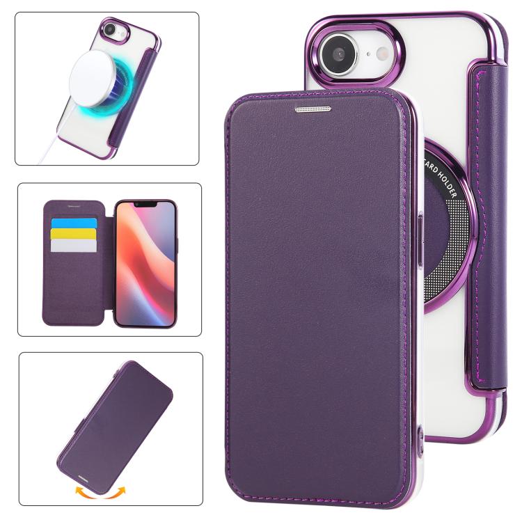 Ultra-thin Magnetic Plating Vegan Leather Phone Case, For iPhone Air, For iPhone 16e, For iPhone 16 Pro Max