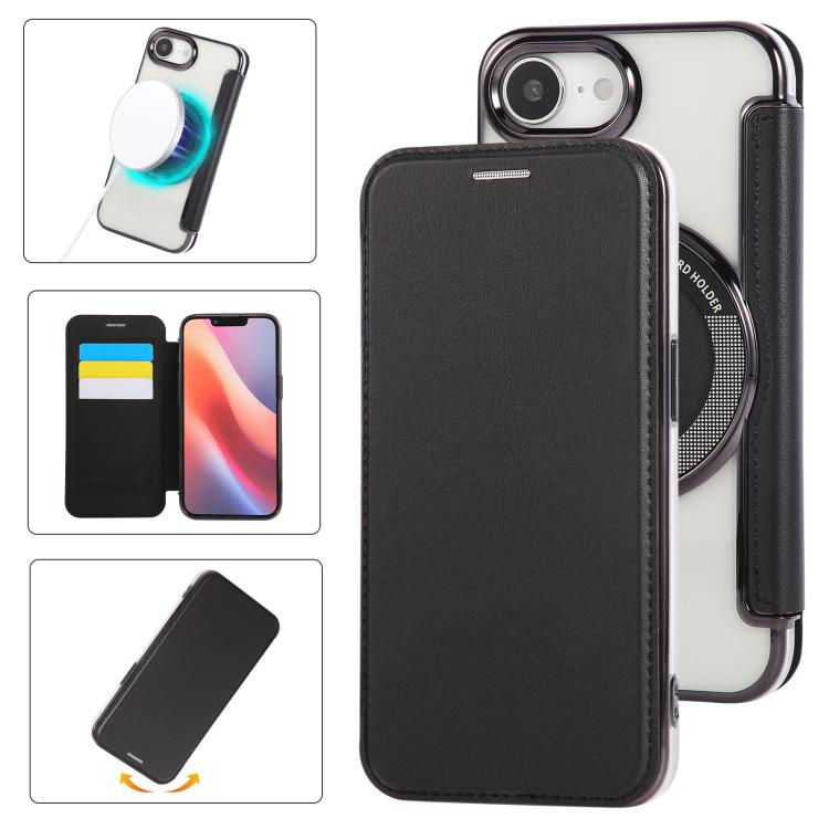 Ultra-thin Magnetic Plating Vegan Leather Phone Case, For iPhone Air, For iPhone 16e, For iPhone 16 Pro Max