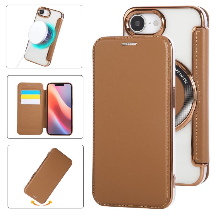 Ultra-thin Magnetic Plating Vegan Leather Phone Case, For iPhone Air, For iPhone 16e, For iPhone 16 Pro Max