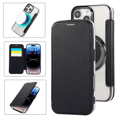 Ultra-thin Magnetic Plating Vegan Leather Phone Case, For iPhone Air, For iPhone 16e, For iPhone 16 Pro Max