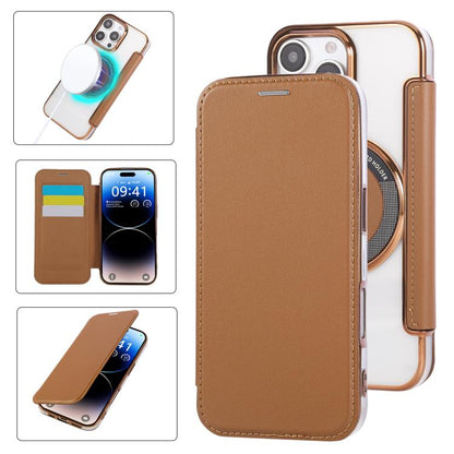 Ultra-thin Magnetic Plating Vegan Leather Phone Case, For iPhone Air, For iPhone 16e, For iPhone 16 Pro Max