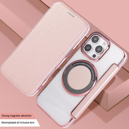 Ultra-thin Magnetic Plating Vegan Leather Phone Case, For iPhone 16 Pro, For iPhone 16 Plus, For iPhone 16