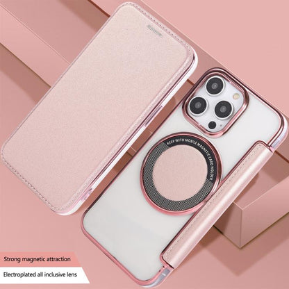 Ultra-thin Magnetic Plating Vegan Leather Phone Case, For iPhone 15 Pro Max, For iPhone 15 Pro, For iPhone 15 Plus / 14 Plus