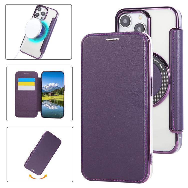 Ultra-thin Magnetic Plating Vegan Leather Phone Case, For iPhone 15 Pro Max, For iPhone 15 Pro, For iPhone 15 Plus / 14 Plus