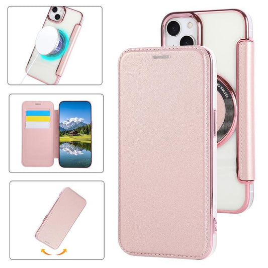 Ultra-thin Magnetic Plating Vegan Leather Phone Case, For iPhone 15, For iPhone 14 / 13, For iPhone 14 Pro