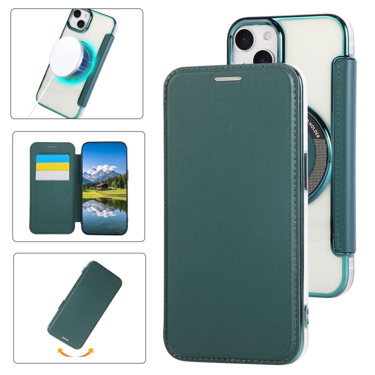 Ultra-thin Magnetic Plating Vegan Leather Phone Case, For iPhone 15, For iPhone 14 / 13, For iPhone 14 Pro