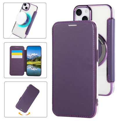 Ultra-thin Magnetic Plating Vegan Leather Phone Case, For iPhone 15, For iPhone 14 / 13, For iPhone 14 Pro