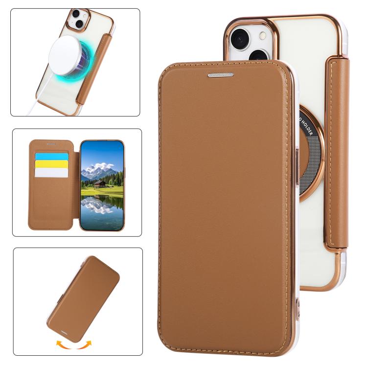 Ultra-thin Magnetic Plating Vegan Leather Phone Case, For iPhone 15, For iPhone 14 / 13, For iPhone 14 Pro