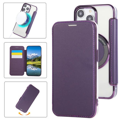 Ultra-thin Magnetic Plating Vegan Leather Phone Case, For iPhone 14 Pro Max, For iPhone 13 Pro Max, For iPhone 13 Pro