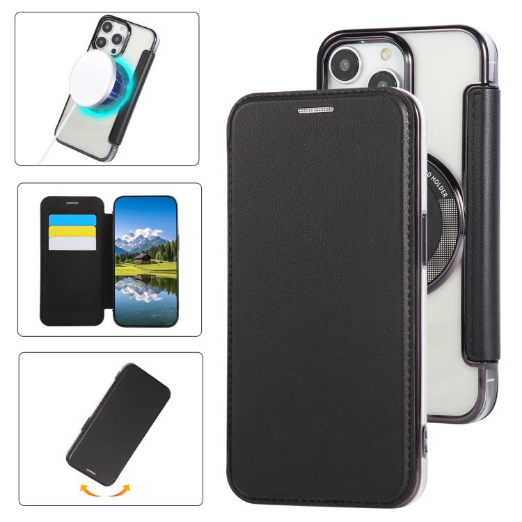 Ultra-thin Magnetic Plating Vegan Leather Phone Case, For iPhone 14 Pro Max, For iPhone 13 Pro Max, For iPhone 13 Pro